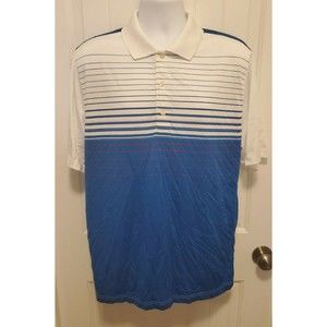 Greg Norman Mens Play Dry Golf Polo Shirt White Blue Stripe Short Sleeve Top L‎